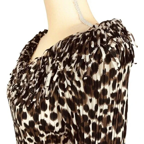 Agora Women's Crinkle Stretch Top with Confetti Fringe Size S 3/4 Sleeve - Picture 5 of 11